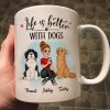 Life Better With Dog Pretty Cartoon Woman & Sitting Dog Personalized Mug