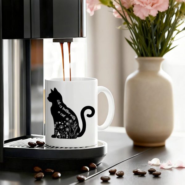 Life Is Better With a Cat Coffee Mug Funny Cat Lover Gift for Cat Mom Dad Women Men
