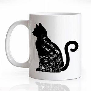 Life Is Better With a Cat Coffee Mug Funny Cat Lover Gift for Cat Mom Dad Women Men