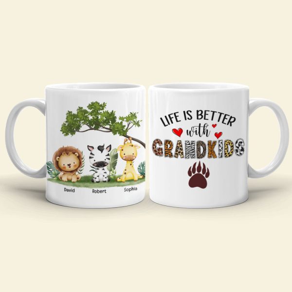 Life Is Better With Grandkids, Gift For Grandkids, Personalized Mug, Animal Mug, Anniversary Gift