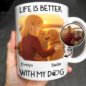 Life Is Better With My Dog Featuring Girl and Dog - Personalized Custom Coffee Mug - DOG054_MG