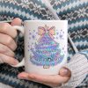 Light Blue Christmas Tree Bow Personalized Mug, Coquette Colorful Holiday Gift with Custom Name