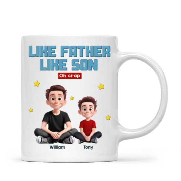 Like Father Like Daughter Son Cartoon Funny Style Personalized Mug, Gift For Dad