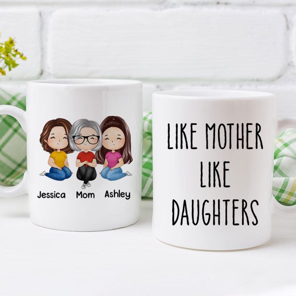 Like Mother Like Daughter Doll Woman Sitting Watercolor Style Personalized Mug