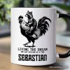 Living the Dream Funny Rooster and Raccoon Personalized Mug, Sarcastic Quote Gift with Custom Name