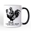 Living the Dream Funny Rooster and Raccoon Personalized Mug, Sarcastic Quote Gift with Custom Name