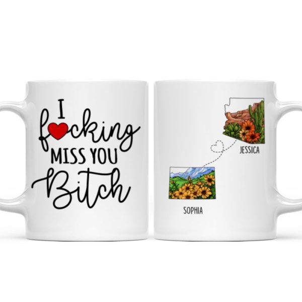 Long Distance Best Friend Moving Gift Watercolor Wildflower State Map Personalized Mug