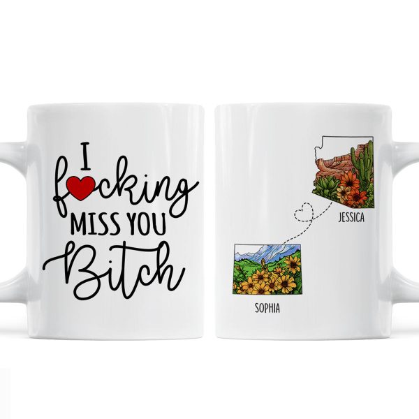 Long Distance Best Friend Moving Gift Watercolor Wildflower State Map Personalized Mug