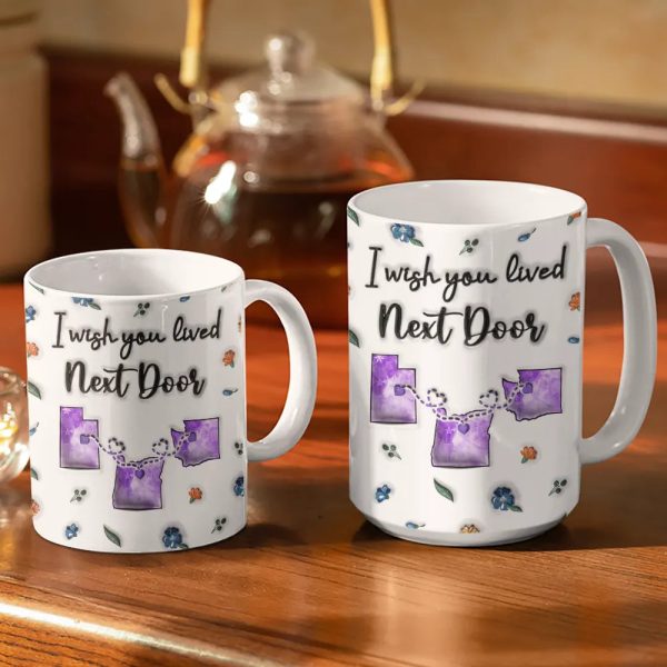 Long Distance I Wish We Lived Closer - Personalized 3D Inflated Effect Printed Mug, Personalized White Edge-to-Edge Mug