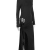Long Sleeve Black Side Slit Hollow Tie Up Maxi Dress