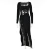 Long Sleeve  Cut Out High Split Maxi Dress