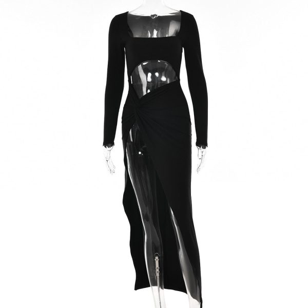 Long Sleeve  Cut Out High Split Maxi Dress