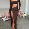 Long Sleeve  Cut Out High Split Maxi Dress