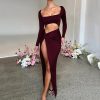 Long Sleeve  Cut Out High Split Maxi Dress