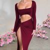 Long Sleeve  Cut Out High Split Maxi Dress