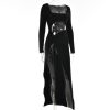 Long Sleeve  Cut Out High Split Maxi Dress