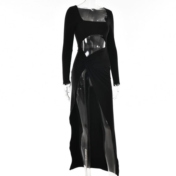 Long Sleeve  Cut Out High Split Maxi Dress