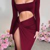Long Sleeve  Cut Out High Split Maxi Dress