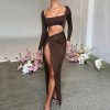 Long Sleeve  Cut Out High Split Maxi Dress
