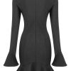 Long Sleeve Cutout Front Ruffle Hem Bandage Mini Dress - Black