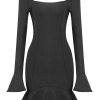 Long Sleeve Cutout Front Ruffle Hem Bandage Mini Dress - Black