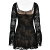 Long Sleeve Lace Square Neck Mini Dress