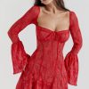 Long Sleeve Lace Square Neck Mini Dress