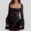 Long Sleeve Lace Square Neck Mini Dress