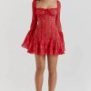 Long Sleeve Lace Square Neck Mini Dress