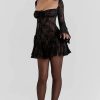 Long Sleeve Lace Square Neck Mini Dress
