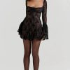 Long Sleeve Lace Square Neck Mini Dress