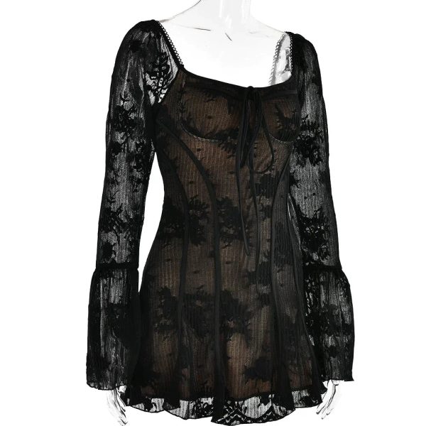 Long Sleeve Lace Square Neck Mini Dress