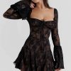 Long Sleeve Lace Square Neck Mini Dress