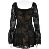 Long Sleeve Lace Square Neck Mini Dress
