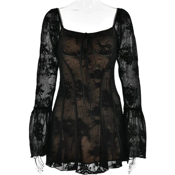Long Sleeve Lace Square Neck Mini Dress