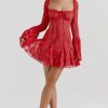 Long Sleeve Lace Square Neck Mini Dress