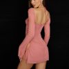 Long Sleeve Mesh Tie Up Hollow Drawstring Mini Dress