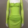 Long Sleeve Mesh Tie Up Hollow Drawstring Mini Dress