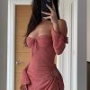 Long Sleeve Mesh Tie Up Hollow Drawstring Mini Dress