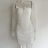 Long Sleeve Mesh Tie Up Hollow Drawstring Mini Dress