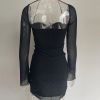Long Sleeve Mesh Tie Up Hollow Drawstring Mini Dress