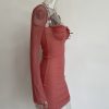 Long Sleeve Mesh Tie Up Hollow Drawstring Mini Dress