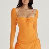 Long Sleeve Mesh Tie Up Hollow Drawstring Mini Dress