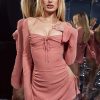 Long Sleeve Mesh Tie Up Hollow Drawstring Mini Dress