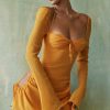 Long Sleeve Mesh Tie Up Hollow Drawstring Mini Dress