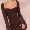 Long Sleeve Mesh Tie Up Hollow Drawstring Mini Dress