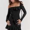 Long Sleeve Off-shoulder Ruffle Mini Dress