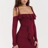 Long Sleeve Off-shoulder Ruffle Mini Dress