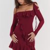 Long Sleeve Off-shoulder Ruffle Mini Dress
