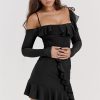 Long Sleeve Off-shoulder Ruffle Mini Dress